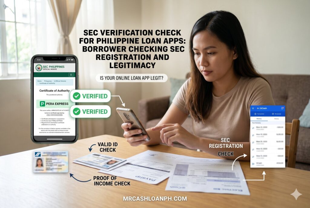 Borrower checking SEC registration and legitimacy of online loan app in the Philippines