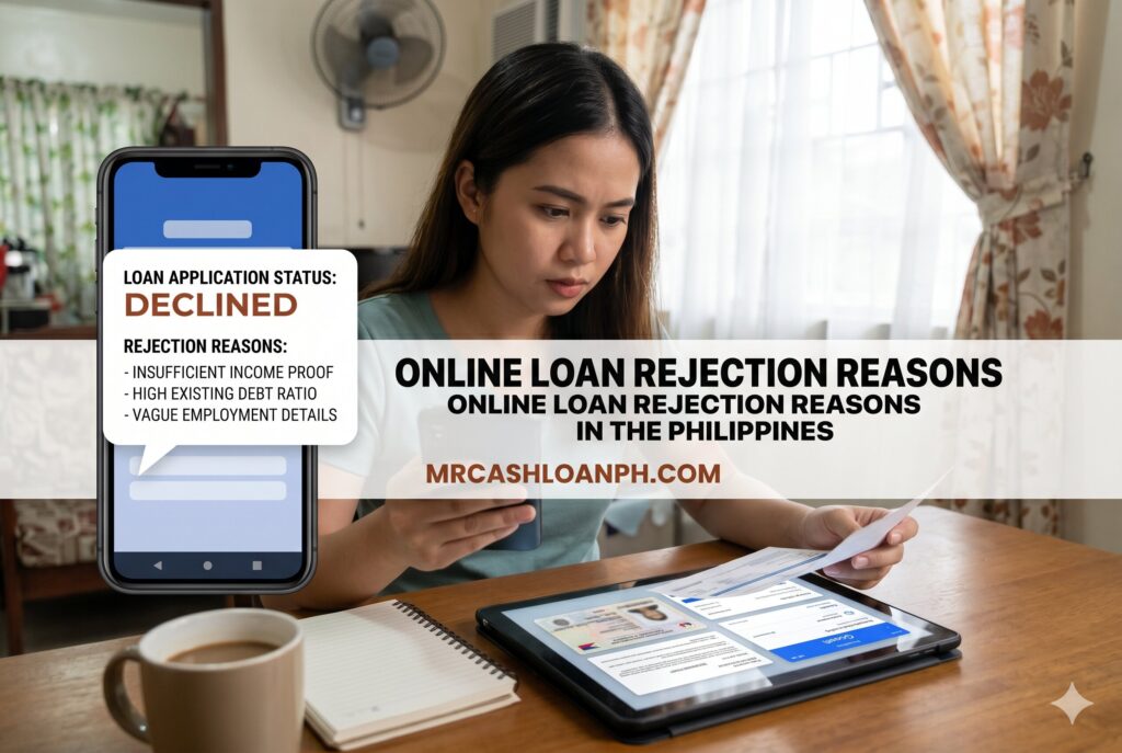 Filipino borrower checking loan rejection reasons and online lending application errors on mobile phone