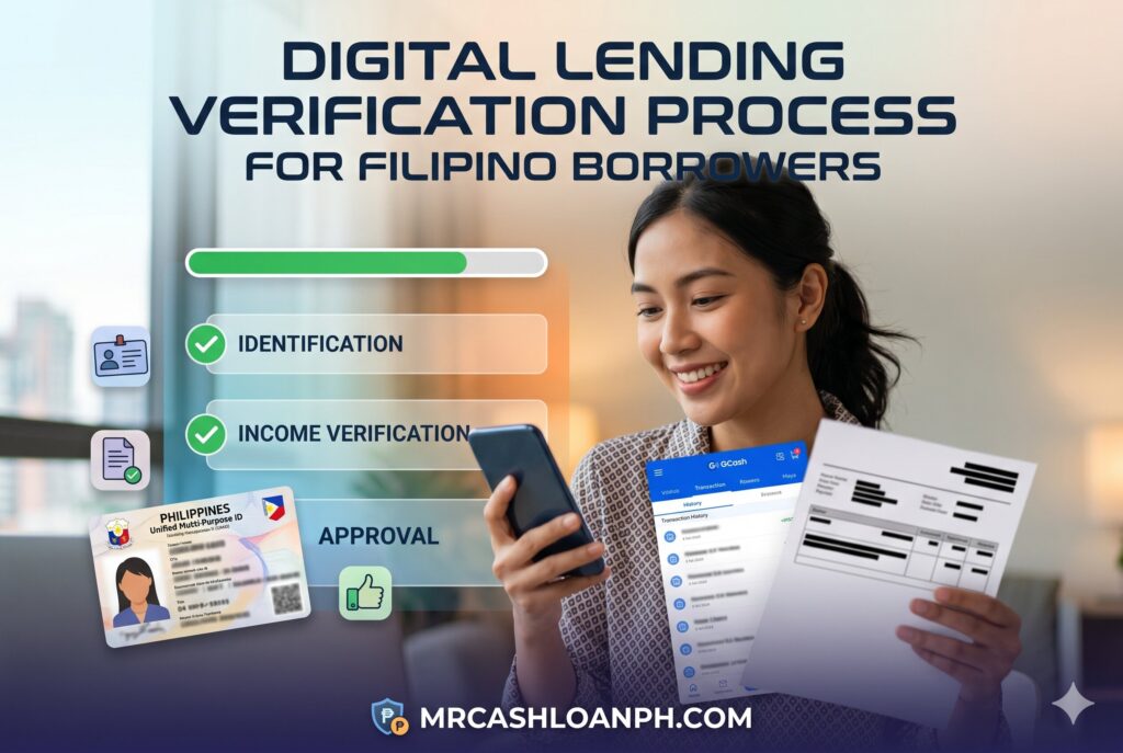 Online loan verification process showing ID checks income validation and mobile risk assessment