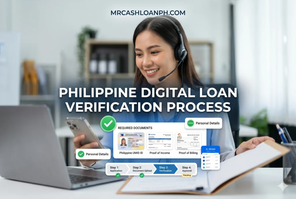 Borrower completing selfie verification, ID validation, and OTP authentication during a personal loan application in the Philippines