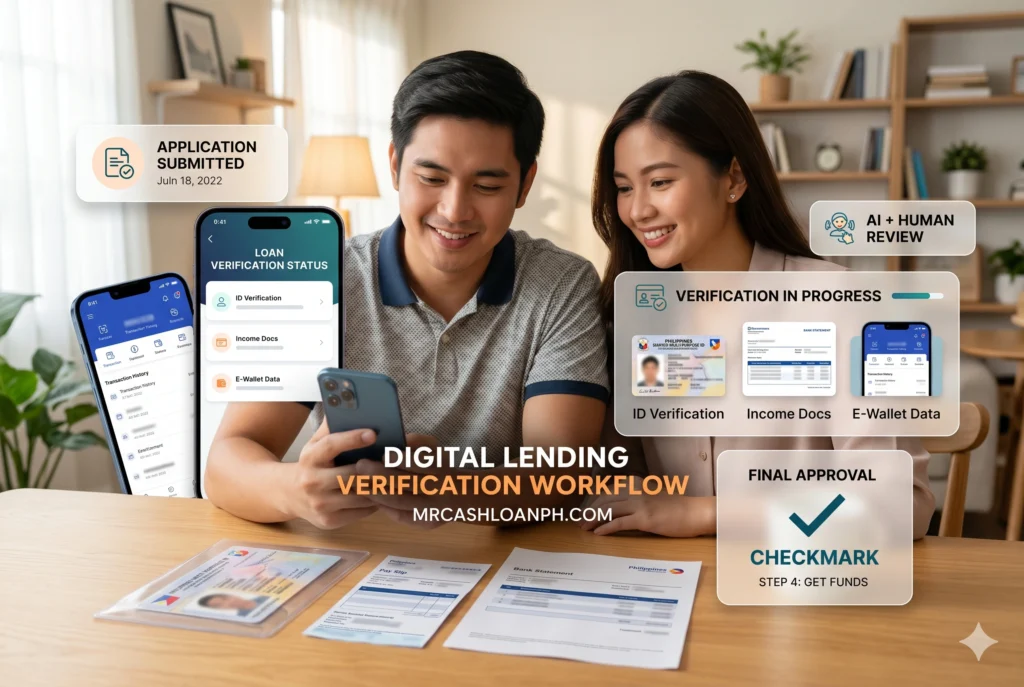 Philippine personal loan verification process using KYC selfie verification OTP and document review